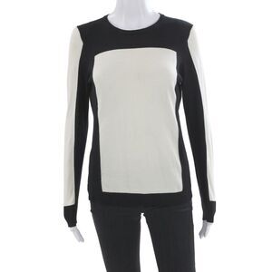 ETC Womens Black Rayon Geometric Crew Neck Pullover Sweater Long Sleeve Size S